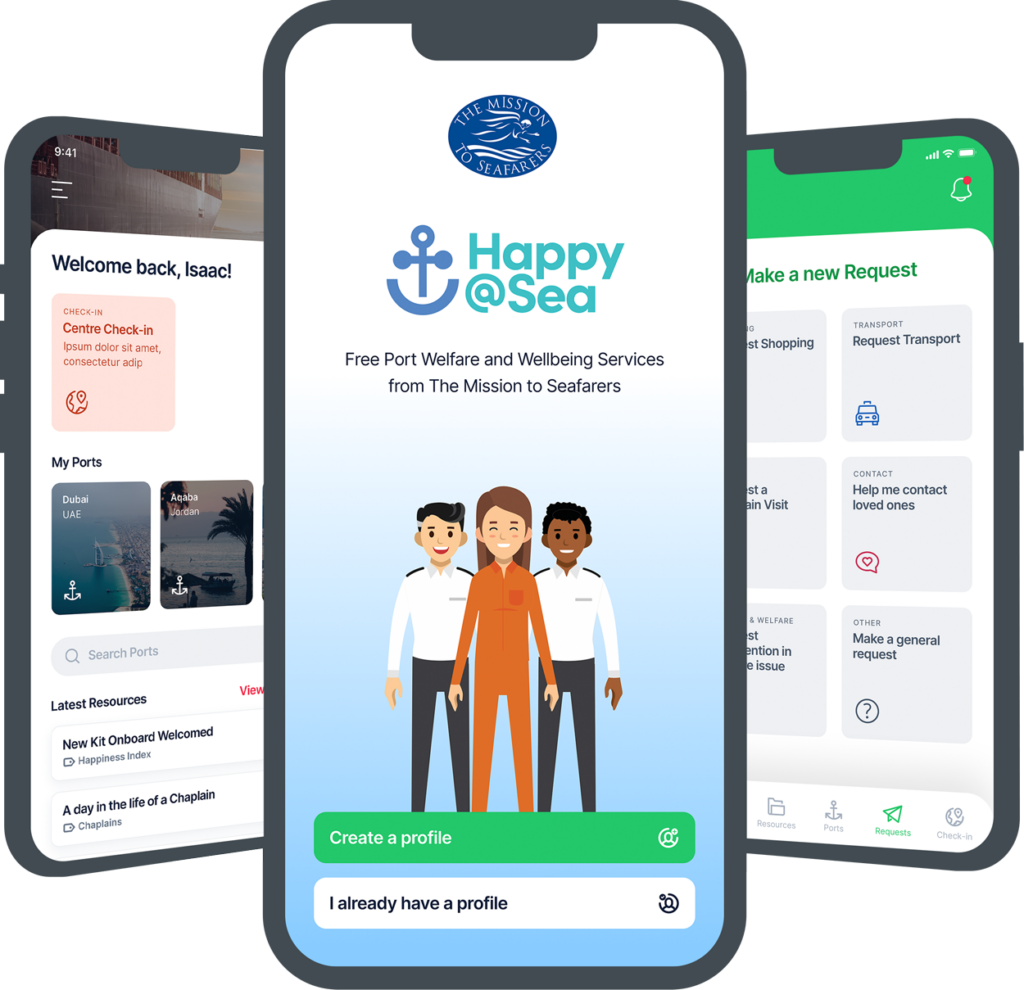 The Mission to Seafarers app on a phone